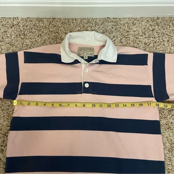 Abercrombie & Fitch Pink Navy Striped Rugby Cloth Cropped Y2K Shirt - Picture 8 of 9